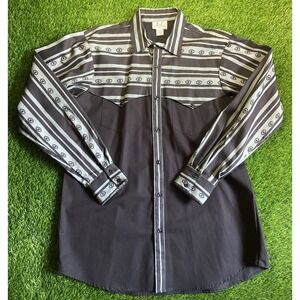 Brushpopper E-Z Western Wear Long Sleeve Button Down XL Denim Shirt Rodeo Aztec